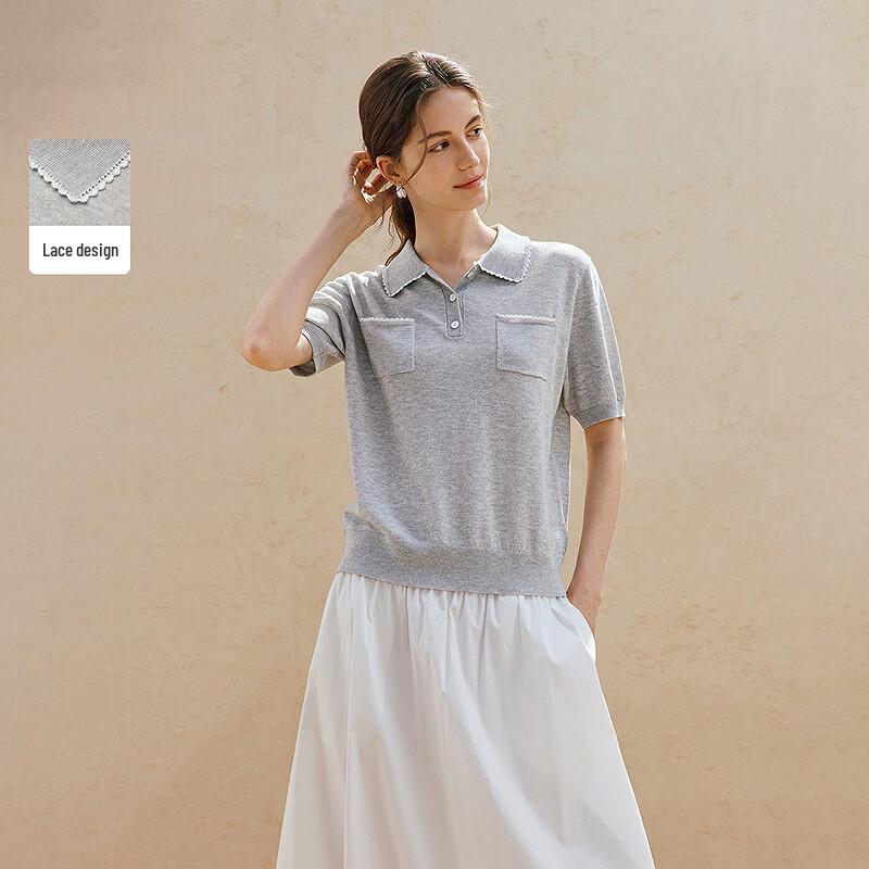 INMAN Women s Lightweight Short-Sleeve Lace Polo Knit Top XL