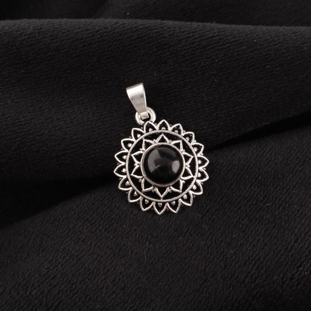Black Tourmaline Gemstone 925 Sterling Silver Jewelry Handcrafted Pendant 1.14" CP-30-31