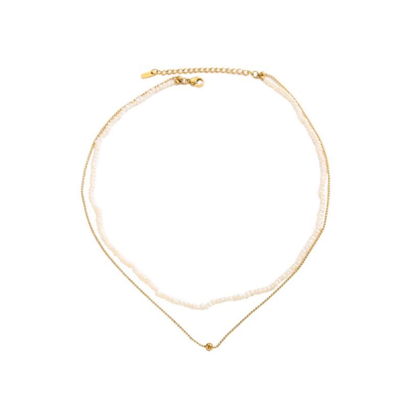 Elegant Two-Layer Pendant Necklace with Freshwater Pearls and Gold Chains - Minimalist Jewelry for Everyday Wear