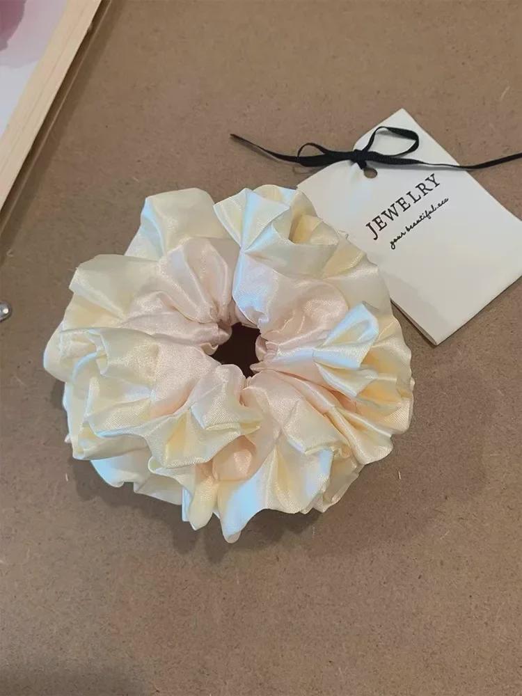 MONA Floral Satin Lace Hair Ring: Elegant French-Style Pleated Bun Accessory