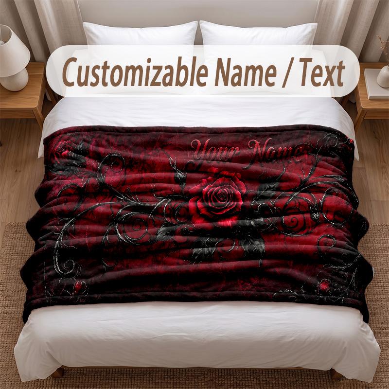 Skull Gothic Theme Soft Blanket Personalized Custom Name Text Print Warm Blanket Home Sofa Bedroom Decor