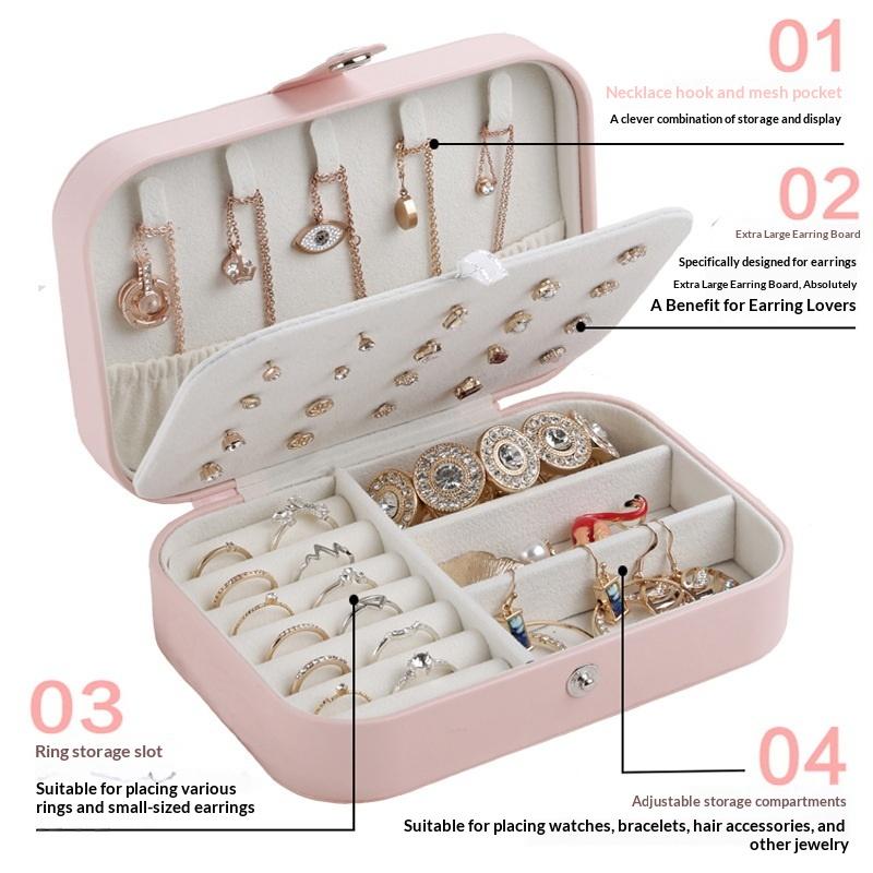 Portable Jewelry Storage Box Travel Organizer Jewelry Case Leather Storage Earrings Necklace Ring Jewelry Organizer Display