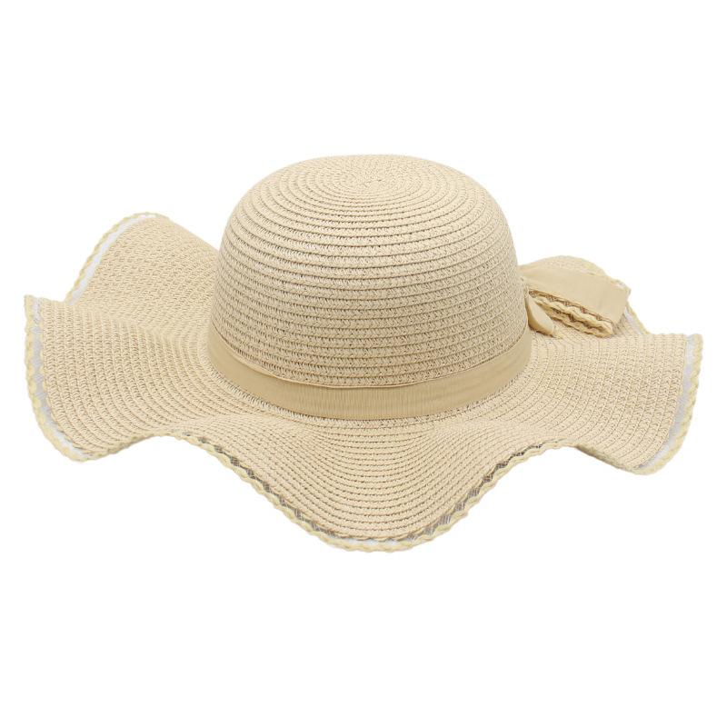 Frühling und Sommer Einfarbiger Lafite Strohhut Wellenförmiger Sonnenhut Panama Sonnenschutz Sonnenschirm Krempe
