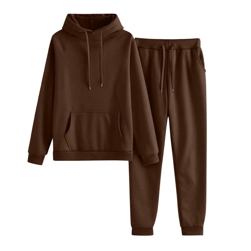 Kapuzenpullover mit hohem Kragen und Plüschfutter & Lässige Hose Set - Herbst/Winter Mode
