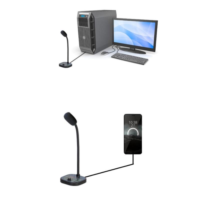 Compact Desktop Microphone Portable USB Voice Changer 16 Adjustable Effects for Online Game Streaming Devices