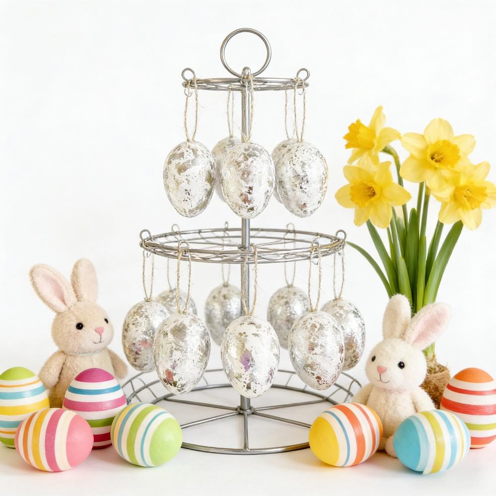 24 Piece Simulated Easter Egg Pendants Plastic Easter Decorative Ornament Easter Hanging Egg  Door