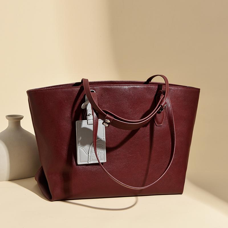 Luxury Large Capacity Women Shoulder Bag PU Leather Commuter Tote, Fashi Durable Office Work Bag, Simple Design Pure Handbag