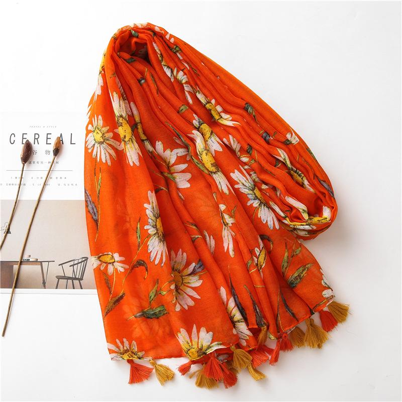 Fashion Luxury Women Viscose Scarf Ventilate Designer Shawl Cotton Linen Tassel Pashmina Muslim Hijab Wrap Floral