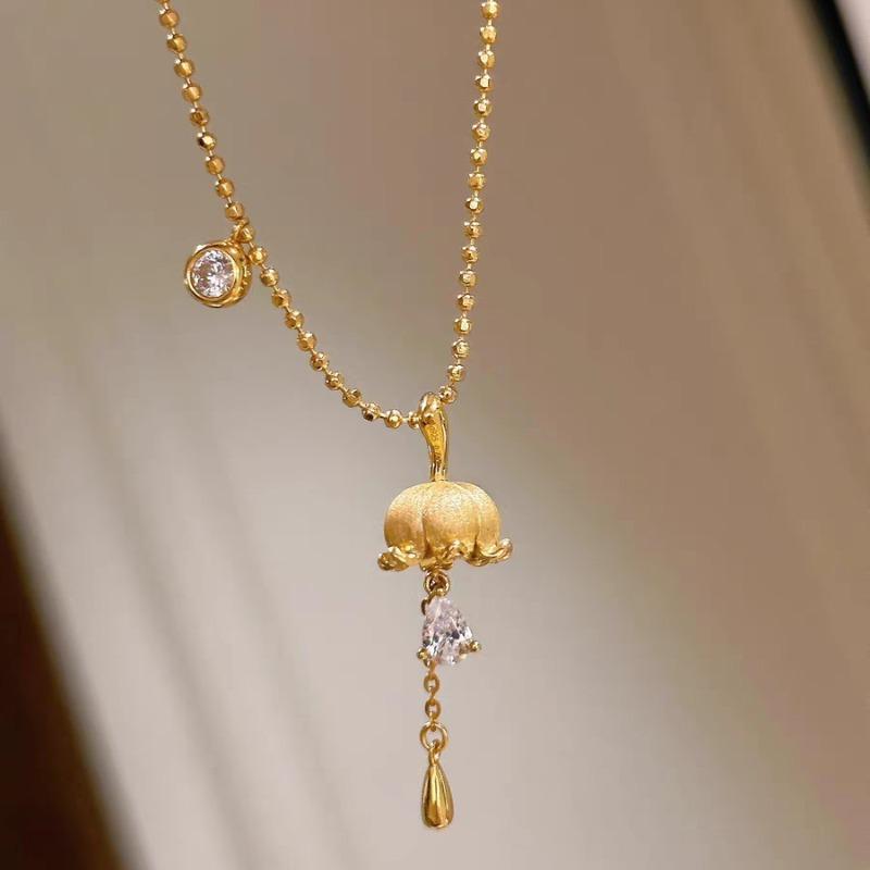Luxury Gold Color Sparkling Zirconia Lily Flower Elegant Water Droplet Earrings for Women's Daily Wear Christmas New Year Gifts