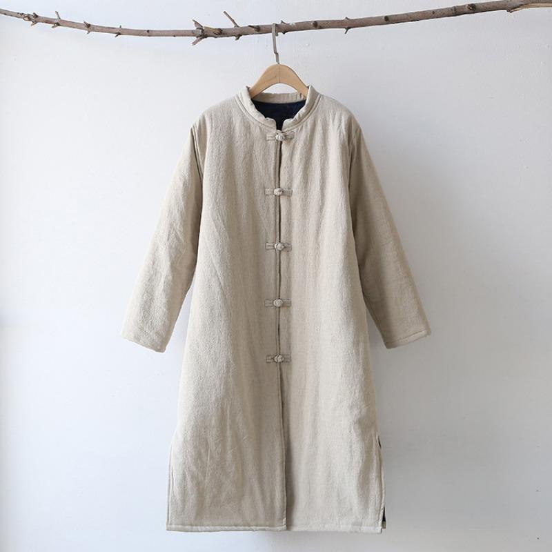 

Зимняя новая хлопково-льняная женская одежда китайский ретро воротник-стойка застежка хлопковая одежда длинная льняная хлопковая одежда One size