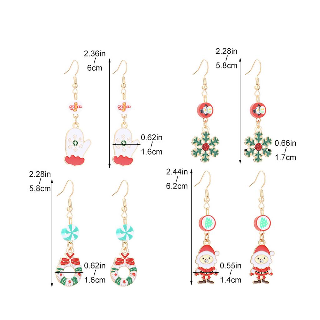 New Arrivals Christmas Santa Claus Snow Bow Flower Wreath Gloves Earrings For Women