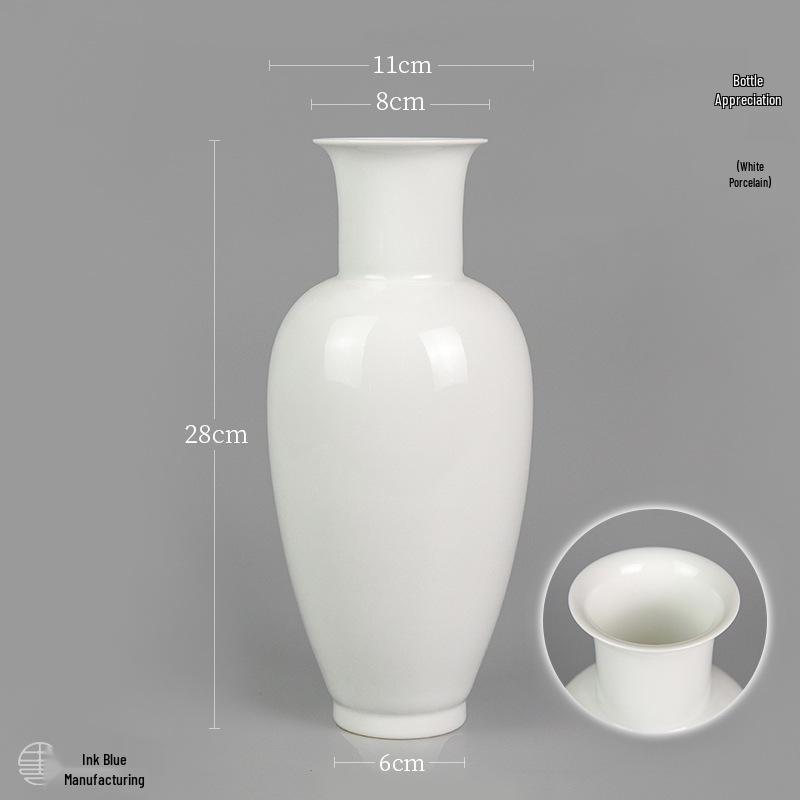 Thin-Walled Translucent White Ceramic Vase, Zen Style, Antique Chinese Plum Blossom Ornament for Living Room Decor.