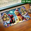 1pc Rectangular Doormat, Cat And Dog In Snowy Christmas Night, Welcome Mat, Non-Slip Easy To Clean
