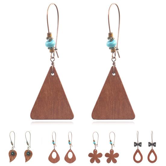 1 Pair Flower Shape Bohemia Drop Earrings Wood Waterdrop Shape Beads Hook Earrings Jewelry