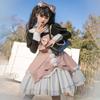 [Milky Time] 3-Piece Set: Lolita Dress, Jumper Skirt, and Power Shoulder Strap with Blouse (Pink x Black)