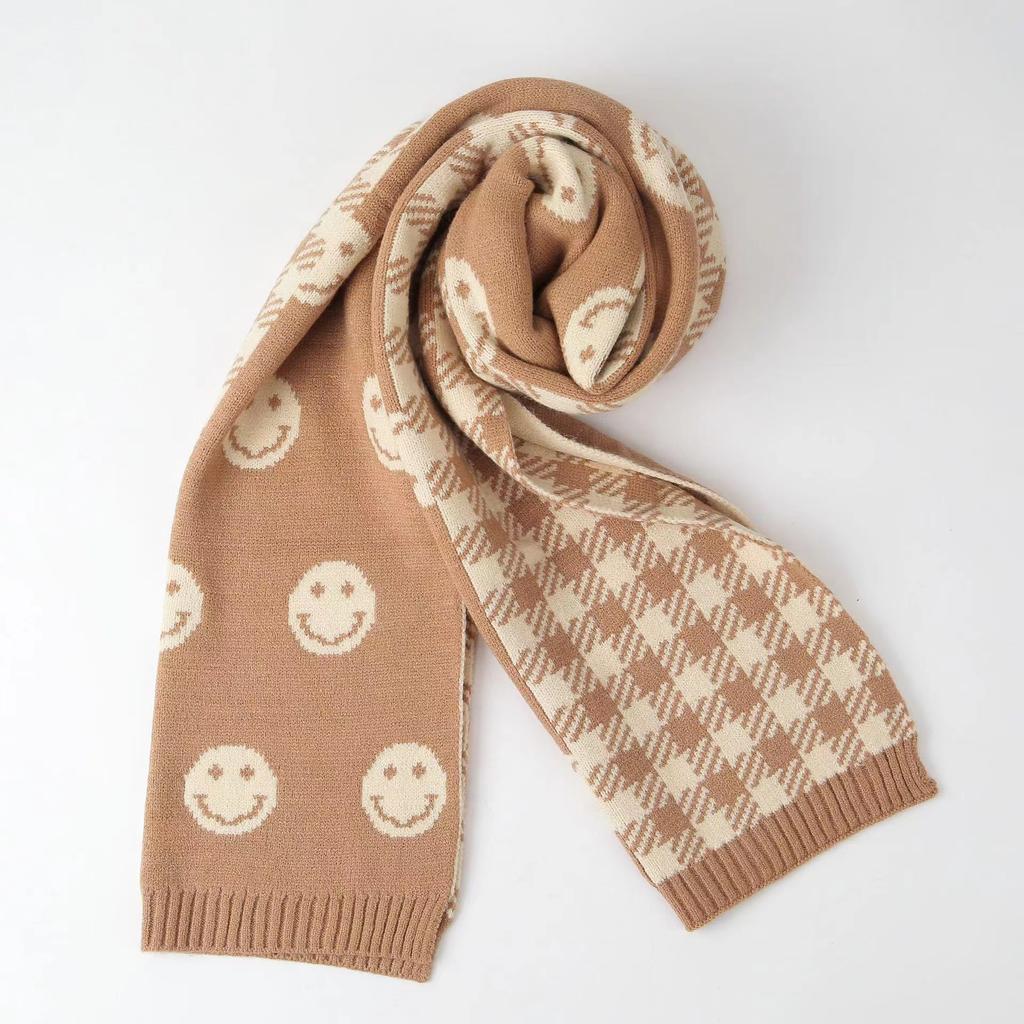 Smiley plaid knitted scarf women's winter new warm versatile thick wool scarf