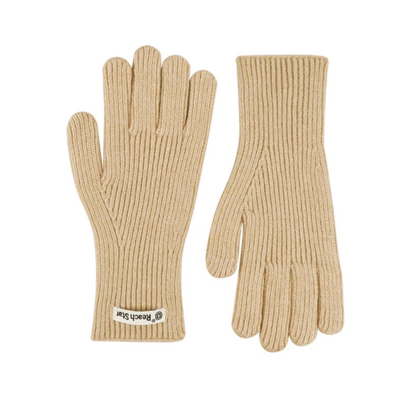 Long Solid Color Versatile Knitted Gloves Women's Bare Fingers Windproof and Cold-proof Thickened Warm Winter Gloves Cycling