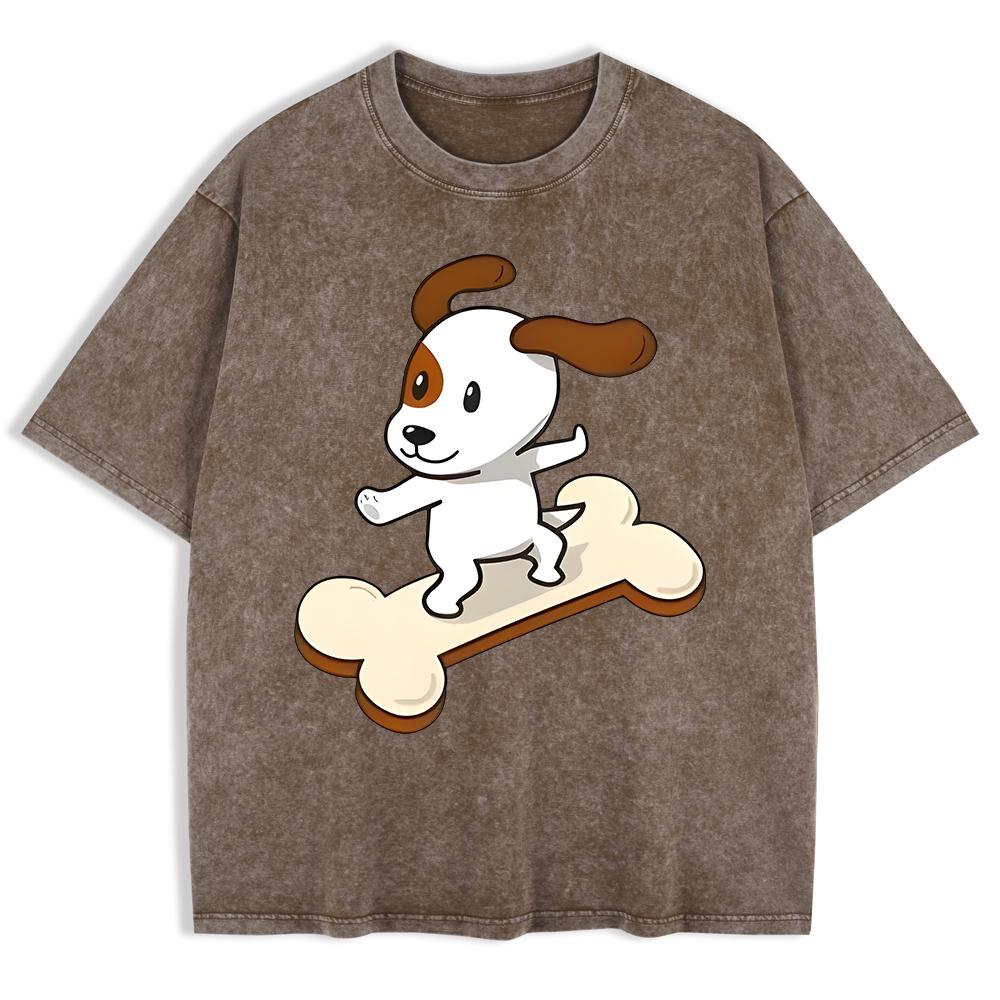 Cartoons Puppy Printing Washed T-Shirts Mens Cotton Oversize T Shirt Summer O-Neck Short Sleeve Tops Basic Soft MenClothes