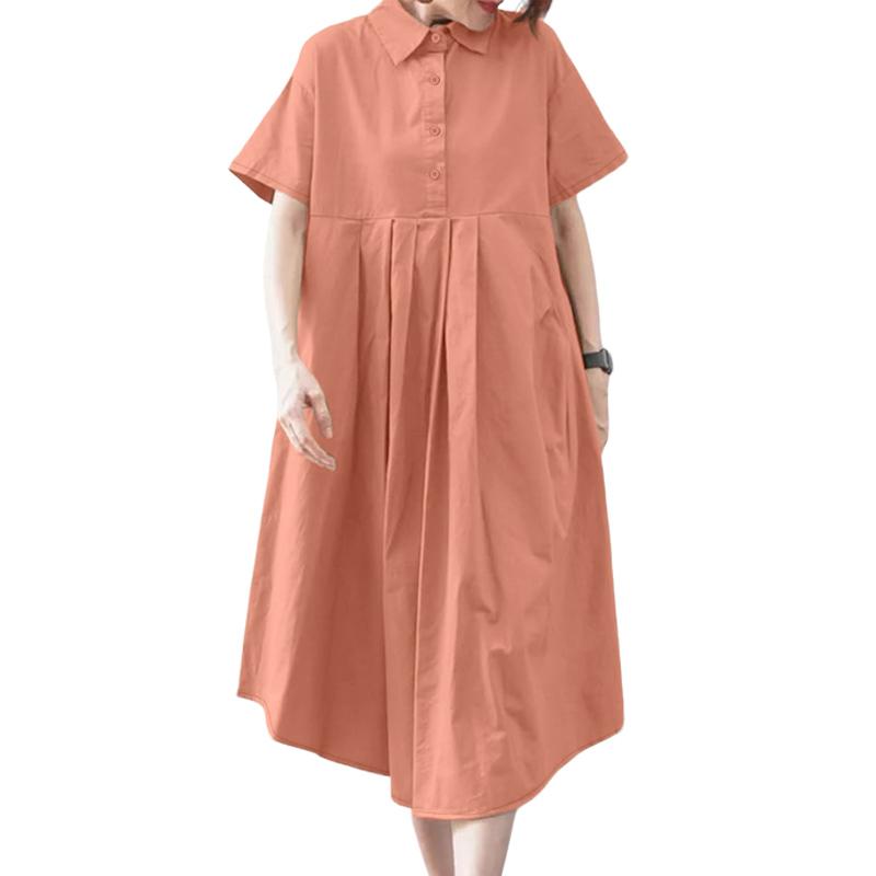 

ZANZEA Женское платье с отложным воротником, свободного кроя, повседневное, с коротким рукавом 4XL розовый