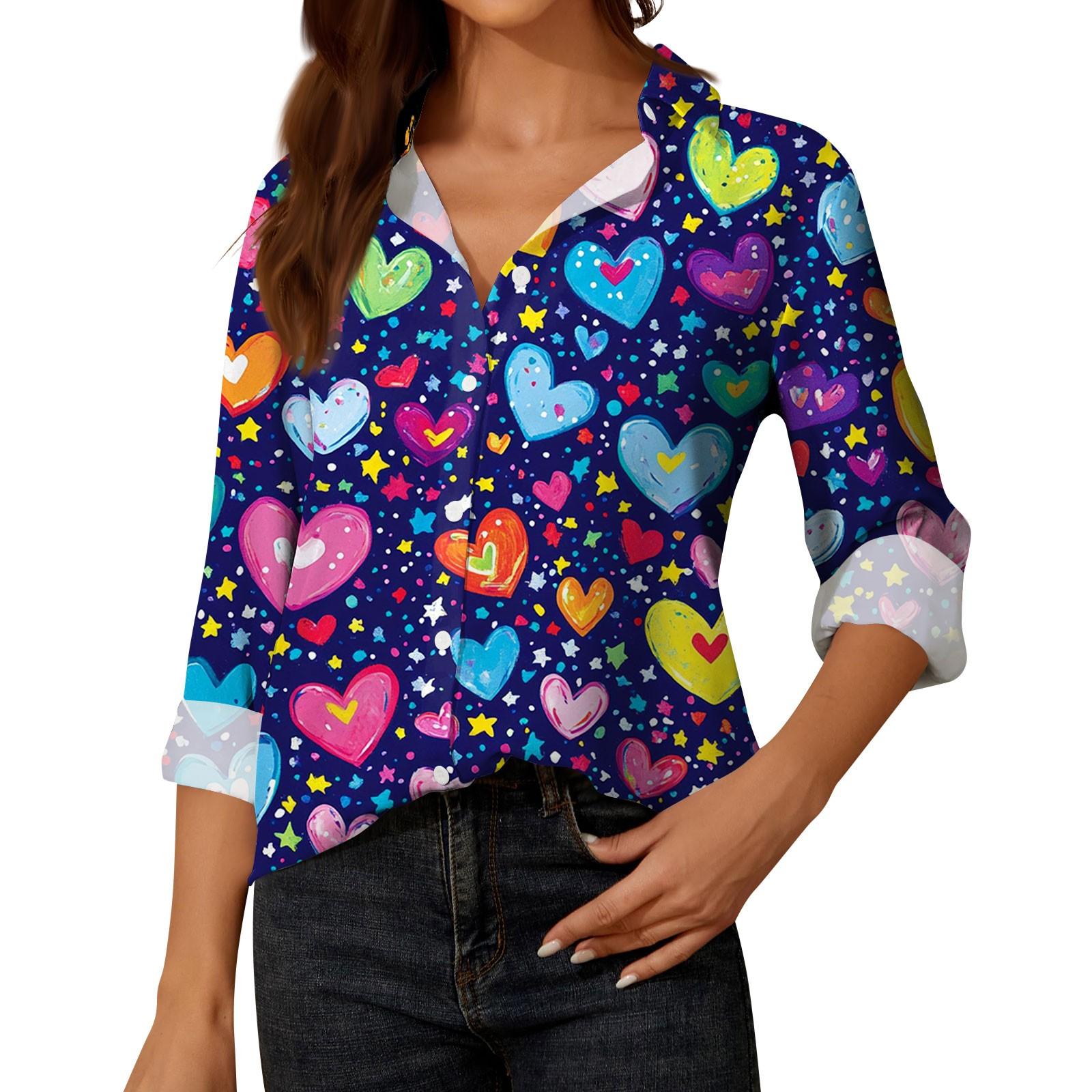 

Женская рубашка-блузка с принтом и пуговицами, длинный рукав, повседневный базовый рубашечный воротник, обычный топ S синий