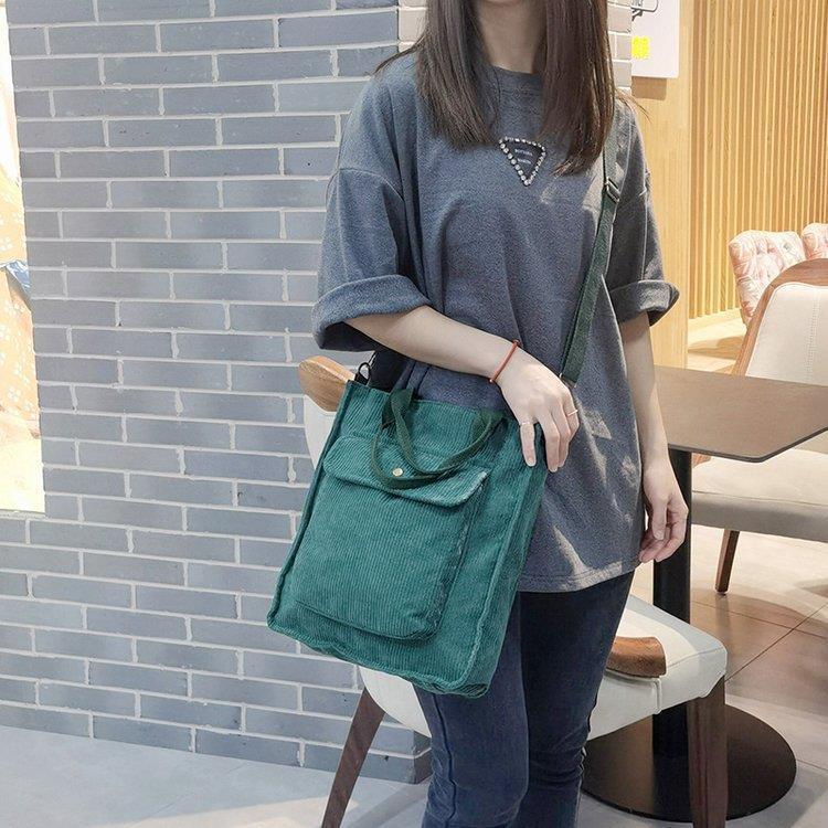 Women's Retro Corduroy Tote - Large Capacity Striped Shoulder or Crossbody Bag