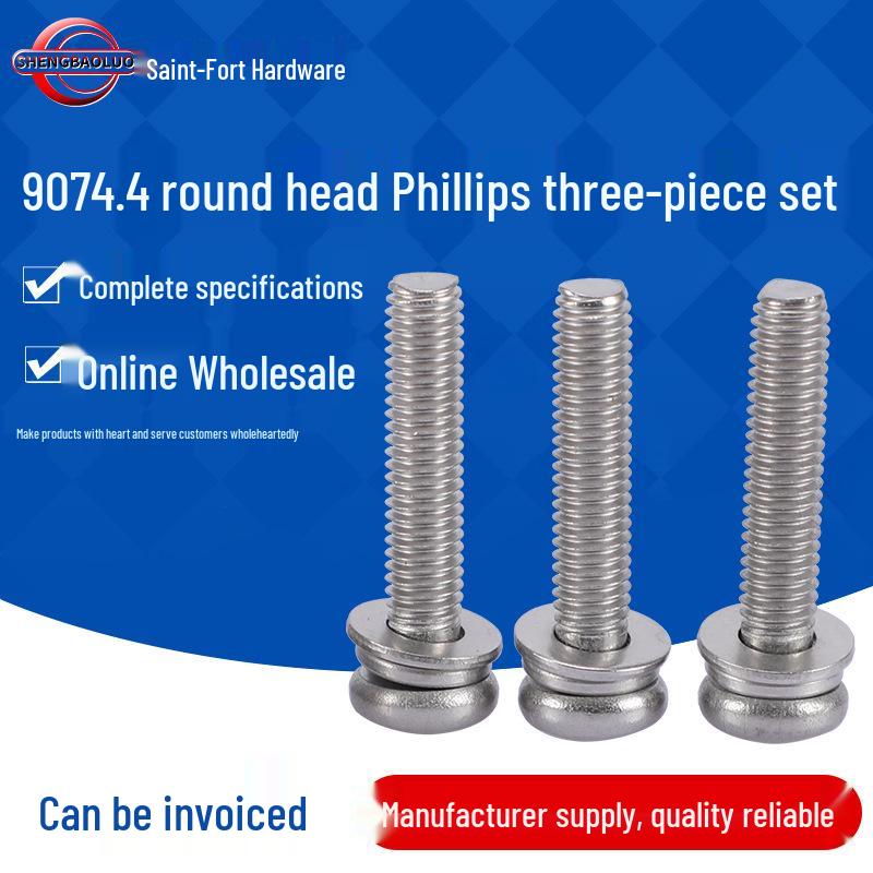 

304 Stainless Steel Phillips Pan Head Combo Screw with Flat and Spring Washer M8-M10 M8x16