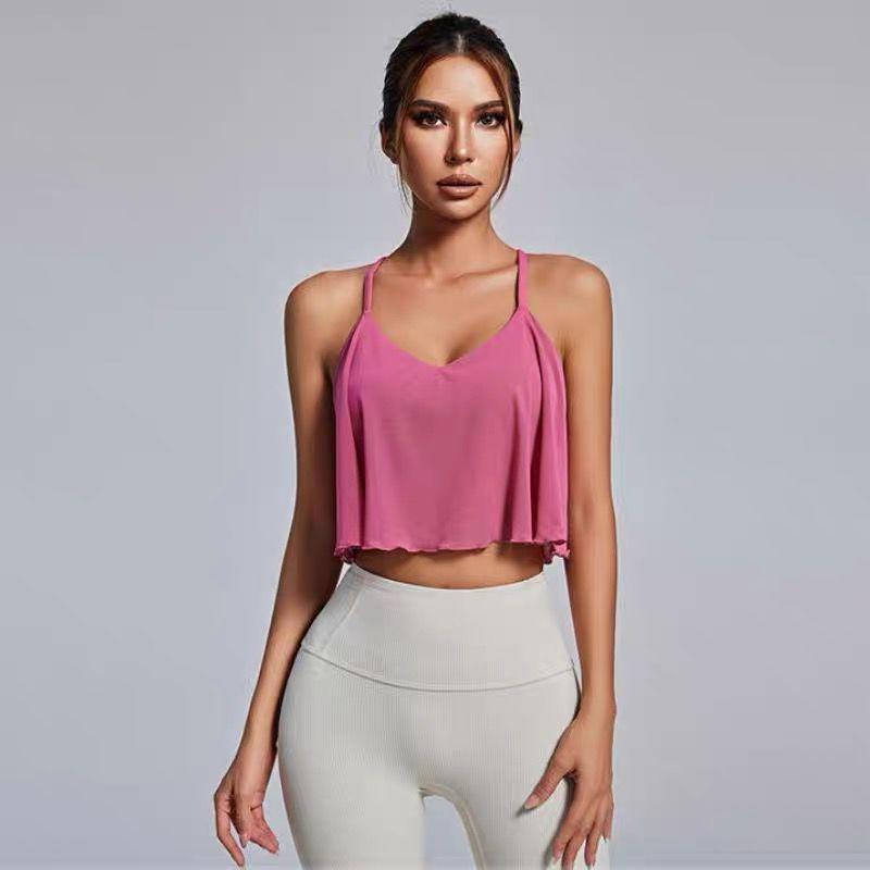 Sleek & Stylish Women's Cross-Back Yoga Tank with Bra Pads - Mesh Design