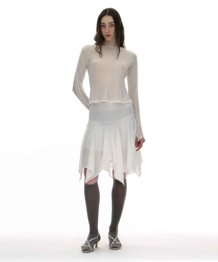 Partimento Woman Sheer Asymmetric Skirt_White