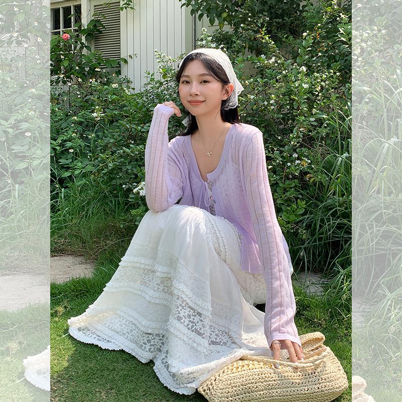 Temperament Pure desire sunscreen blouse knitted cardigan women's new summer thin suspender versatile coat top