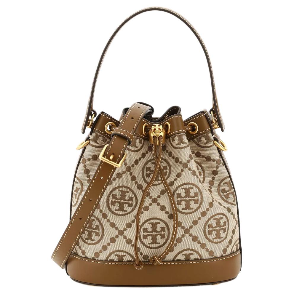 

Елегантна сумка-відро Tory Burch T Monogram з латунними деталями та застібкою-кнопкою, жіноча сумка, колір горіхово-коричневий 84336-371 Basic Set (Bag+Dust Bag)