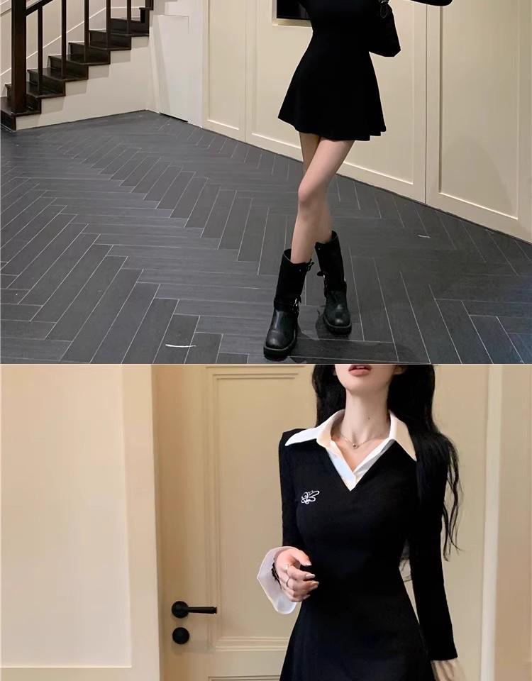 Korean Fashion Faux Two-Piece Shirt Dress – Chic Autumn/Winter Style with Unique Design and Short Skirt for Women