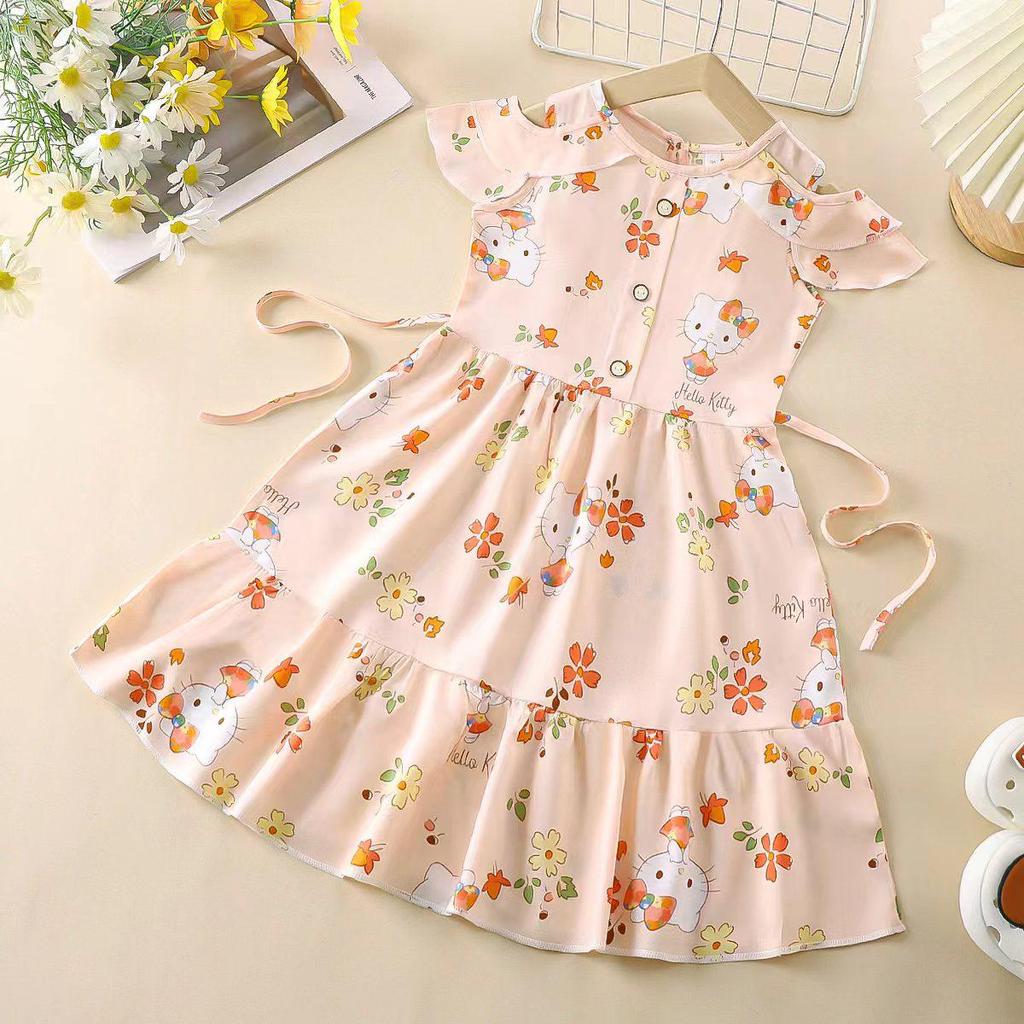 Kids' Summer Cotton Silk Off-the-Shoulder Princess Dress - Korean Style Nightgown