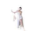 White Ballet-Style Square Neck Dress with Tie-Up, Puff and Long Sleeves, Ruffles, Women's Summer Skirt
