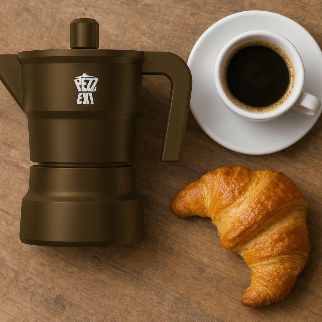 Italienische Kaffeekanne - PEZZETTI - SOLIDEXPRESS - Aluminium - 3 Tassen - Khaki