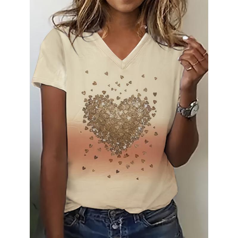 

Large size summer short-sleeved love print Valentine s Day short-sleeved S