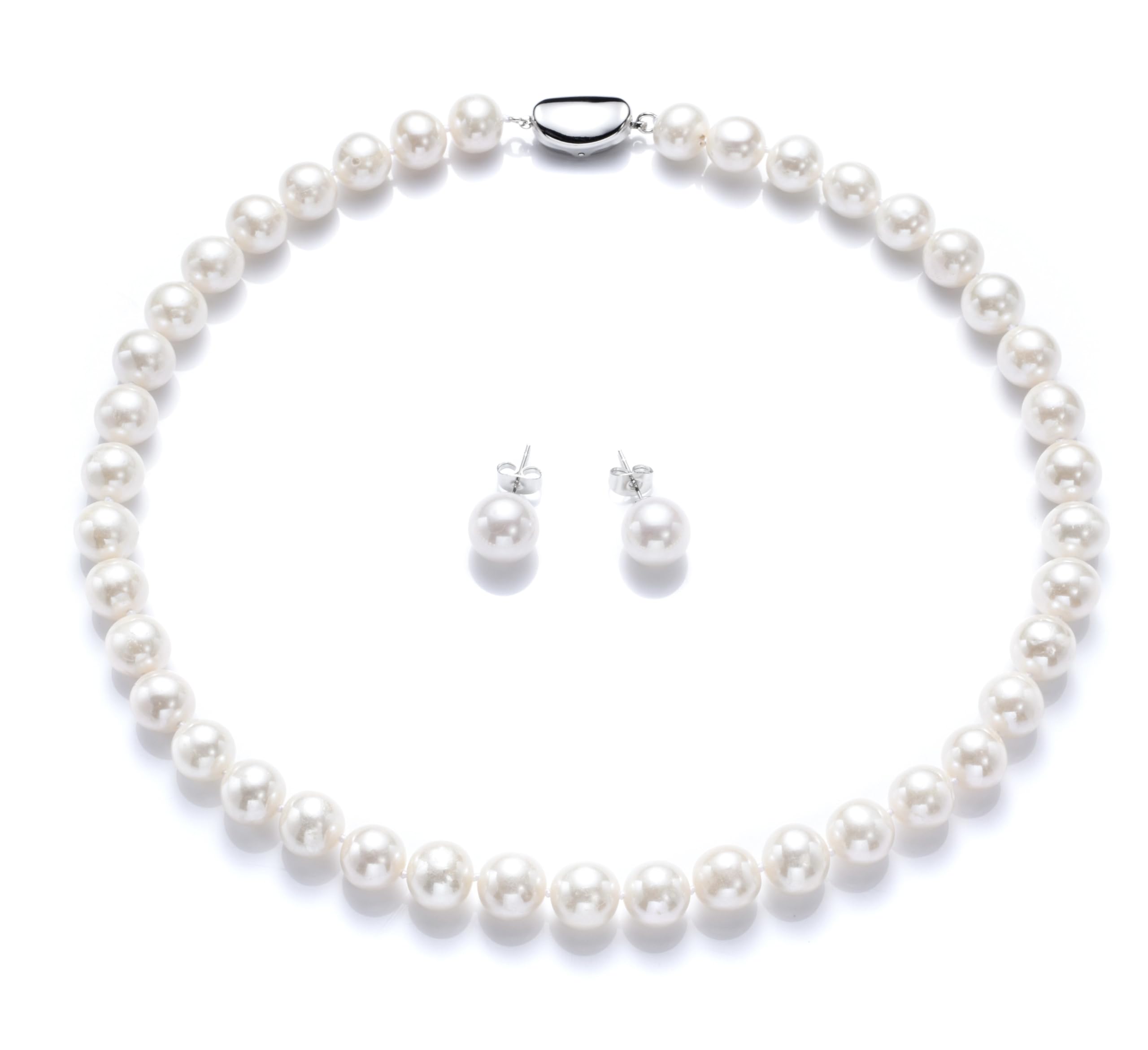

Freshwater Pearl Necklace Earrings Set in a Luxury Gift Genuine pearls for formal occasions such as and entrance [Tsuya Tamaururu] 7mm-7.5mm &