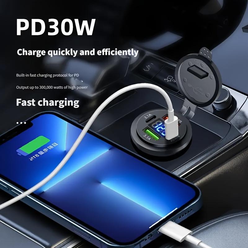 4-Port PD30W Schnell-Autoladebuchse mit LED-Anzeige für 12V-24V Fahrzeuge