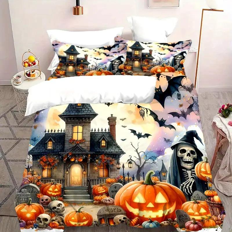 Halowen Comfortable Quilt Cover Set Halowen Theme Comfortable Beding Set Digital Print Plaid Patern Lovely Ghost Pumpkin One Comfortable Quilt Cover