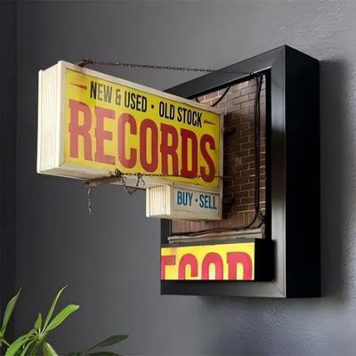 Record Store Wall Light Retro Wall Decoration Light Nostalgic Lighted Record Store Bar Ornament Gift for Record Collectors