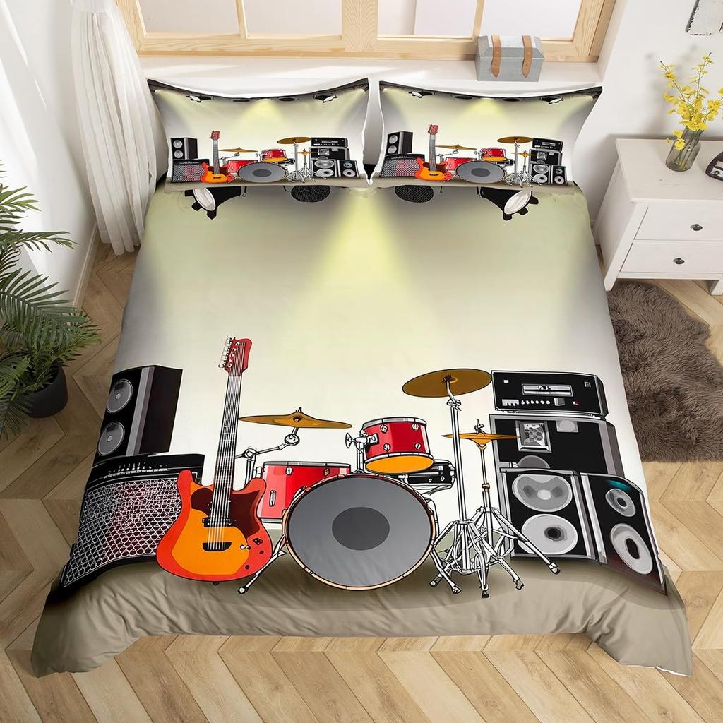 Gitarre Bettwäsche Set Einzelbett Jungen Mädchen Musik Thema Gitarre Bettbezug Klassische Gitarre Deckenbezug Vintage Tagesdecke Abdeckung