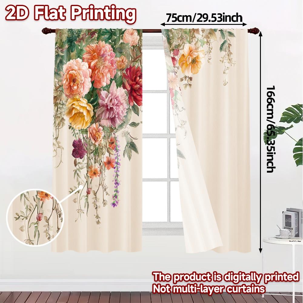 Set Of 2 Contemporary Flat Printing Jit Curtains Without Rod Floral Drapes Chic Polyester Easy Install All Curtain Made