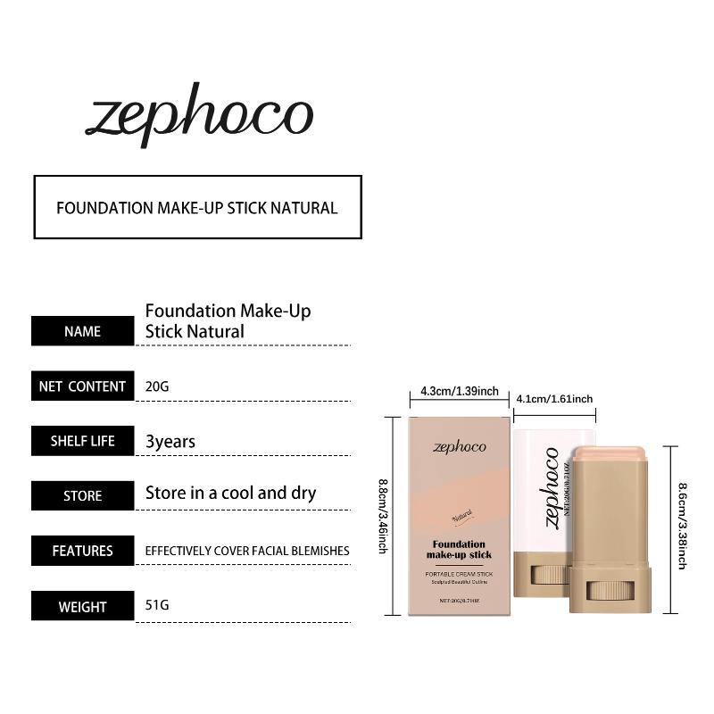 Skin Tint Foundation Stick with Brush Multi Use Matte Waterproof Long Lasting Oil Control Thin Coverage for Blemishes Concealer