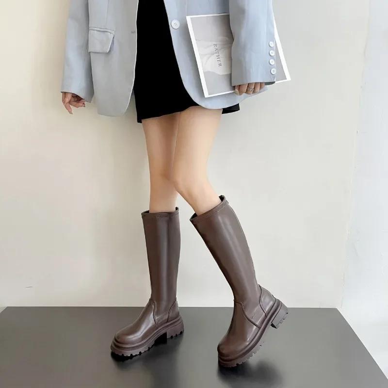 Ladies Shoes on Sale 2024 High Quality Sleeve Women's Boots Winter Round Toe Warm Solid Middle Tube Chunky Heels Fashion Boots