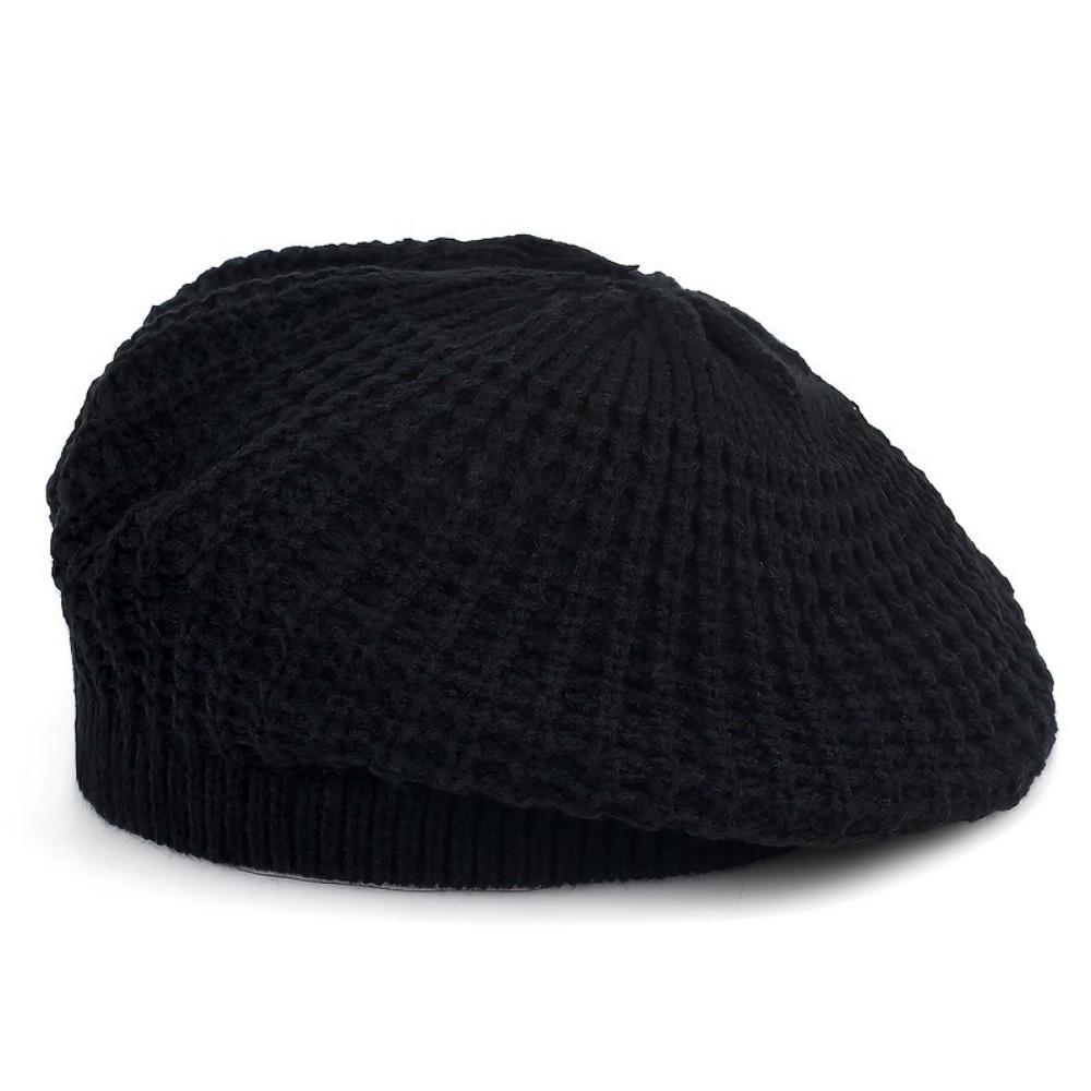 New Crochet Beret Hat Knitted Thin Beanie Cap Soft Solid Color French Artist Hat чёрный
