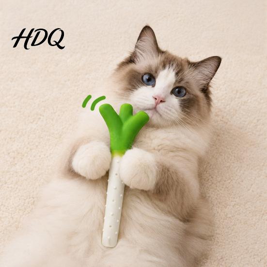 Safe Teething Toys for Small Cats Silicone Scallion Cat Toy Kitten Chew Toy with Silver Vine And Crinkle Interactive Pet Teeth Grinding Paper,