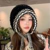Autumn and Winter New Contrasting Color Rough Edge Ear Protector Hat Thickened Warm Braid Pullover Hat Showing Face Small Knitted Wool Hat