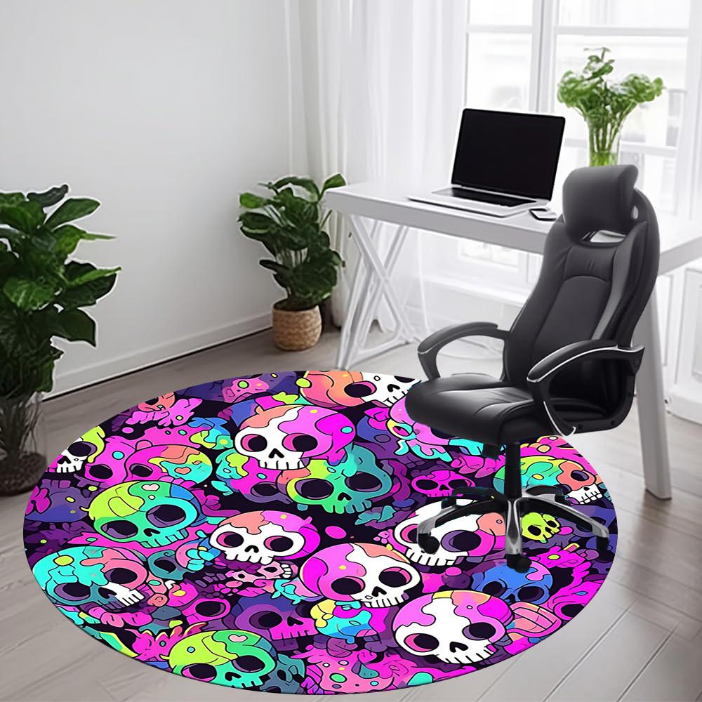 1PC Skull Party Office Round Area Rug, Mat Suitable For Office, Under Office Chairs Bedroom Living Room Home Decor, Room Deco