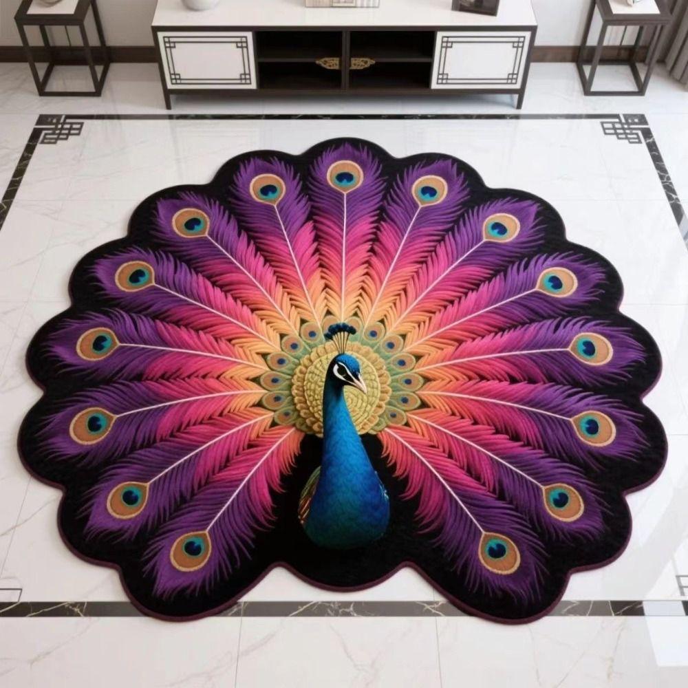 Special-shaped Peacock Carpet Soft Bathroom Floor Mat for Living Room Tea Table Bedside