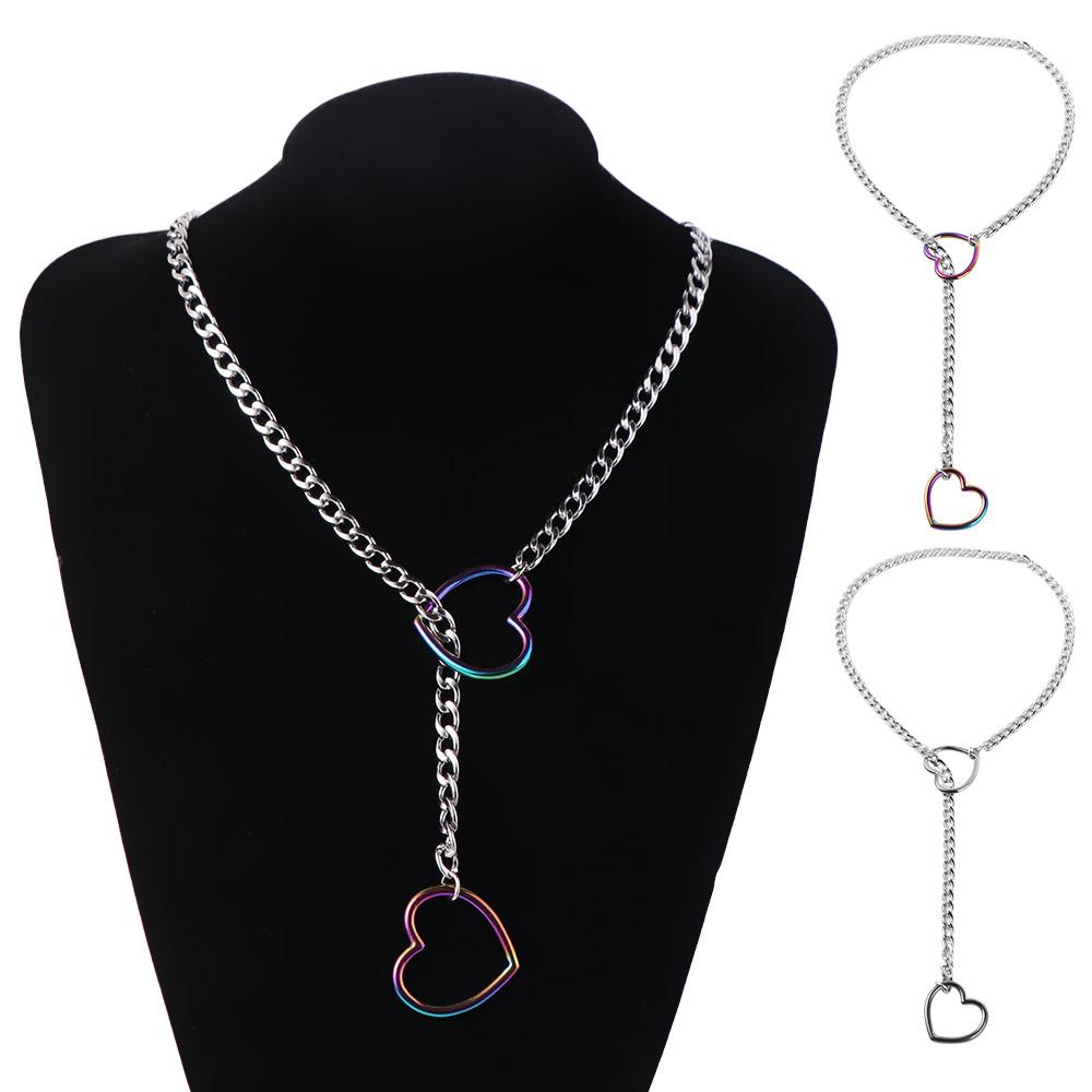 Adjustable Heart-shaped Necklace Stainless Steel O-ring Clavicle Chain  Party Wear