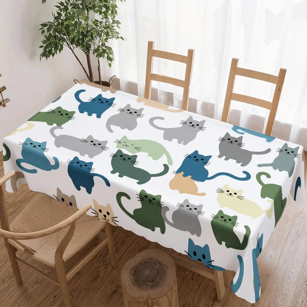 Cat Pattern Rectangle Table Cloth for Table Decor Holiday Party Waterproof Reusable Tablecloth for Table Kitchen Dining Decor 90x140cm